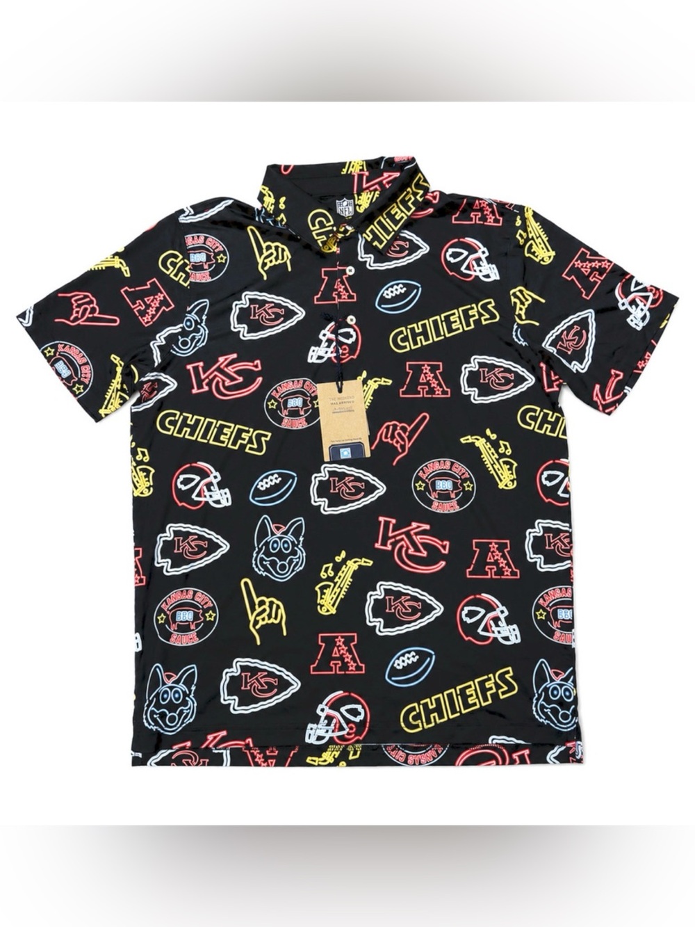 CHUBBIES BLACK NEON GRAPHIC NFL KANSAS CITY CHIEFS PERFORMANCE POLO SHIRT SZ M